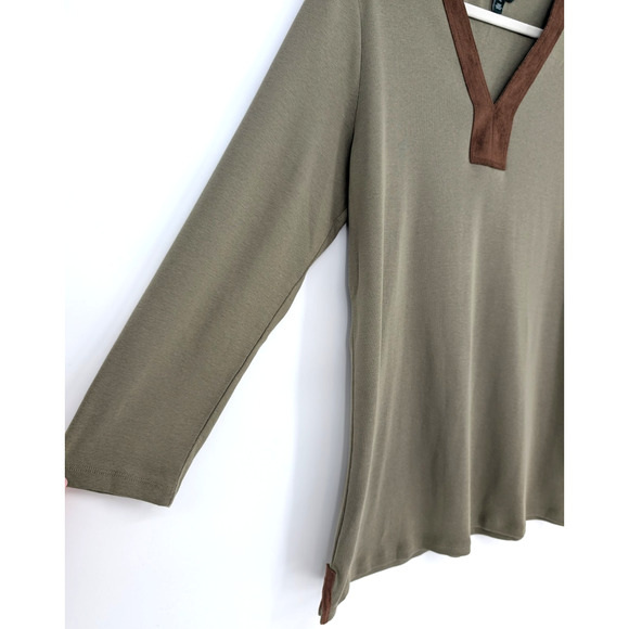 Ralph Lauren Olive Green Cotton Suede Trim Tunic Top XL Classic Preppy Heritage - Picture 5 of 10